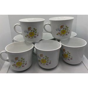 8 Cups Corelle Spring Meadow Flowers Coffee Tea Cup Mug Corning Ware Vintage 70s